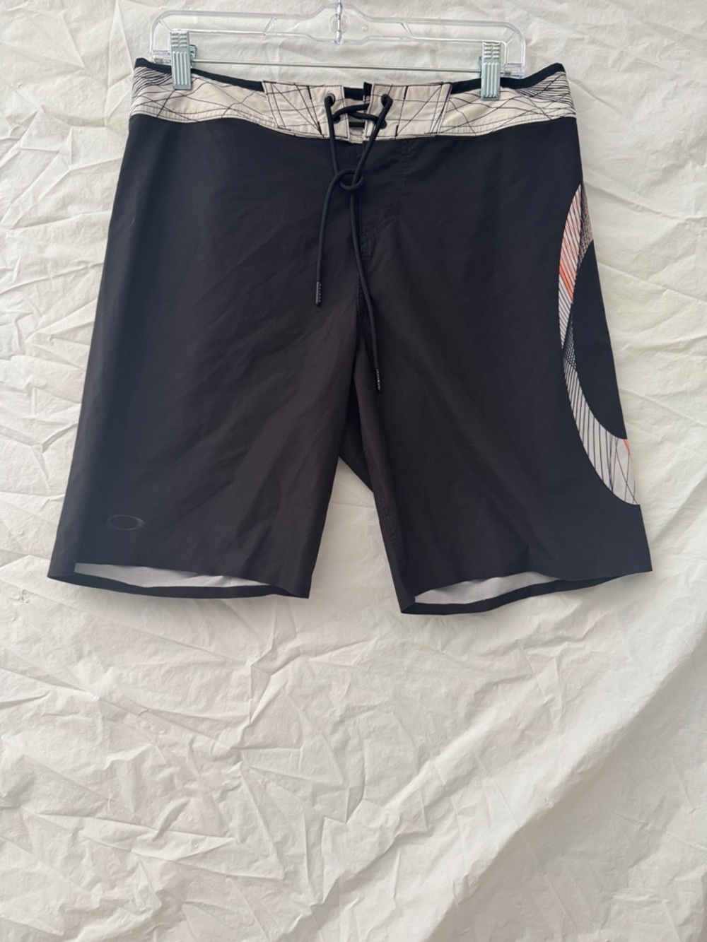 Oakley Black Swim Board Shorts with White and Orange Waistband